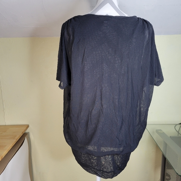 Womans Chicos Black Bat Wing Sleeve Nylon Layered Sheer Top Size 4 XL - Picture 4 of 7